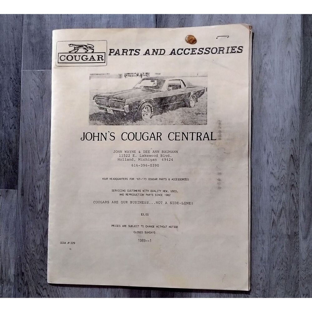 1989 John's Cougar Central Parts Catalog 1967-1973 Mercury Cougar Accessories